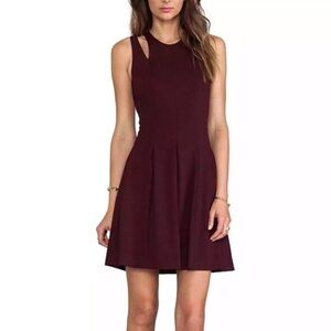 Rebecca Taylor Ponte Cut Out Runway Fit and Flare Bordeaux Dress Sz 12 Burgundy